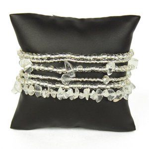 Czech Glass Bead SILVER, CRYSTAL 6 strand Bracelet